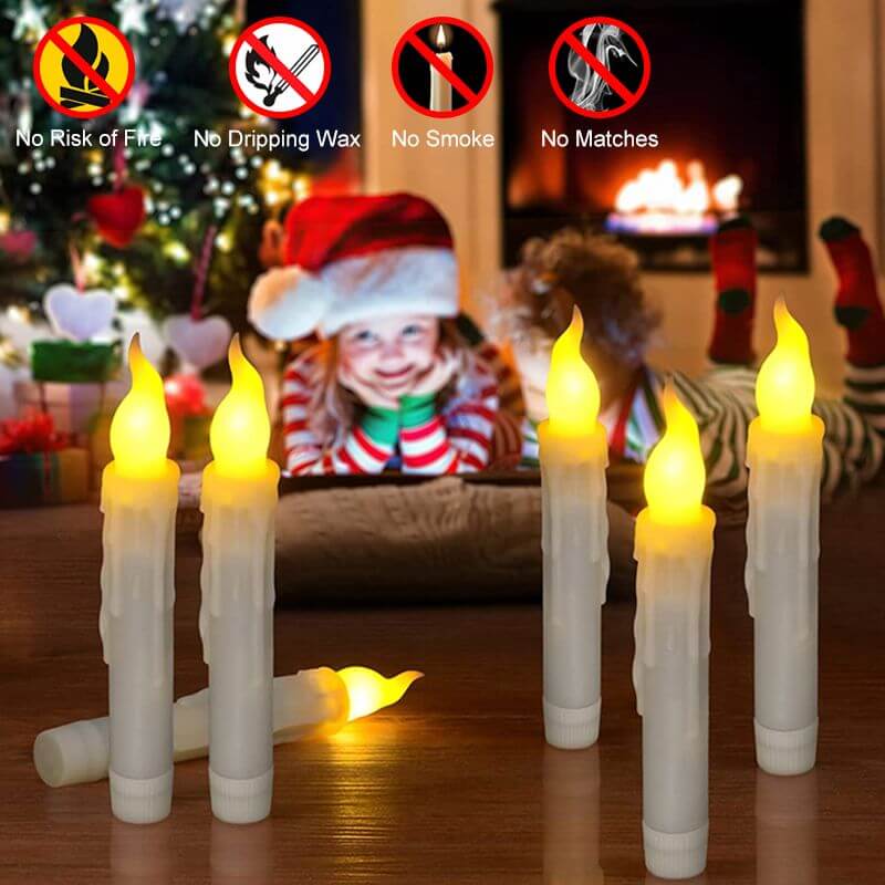 Floating LED Candles Remote Control Flameless for festive decor near fireplace with no risk of fire, perfect for Christmas and holidays.