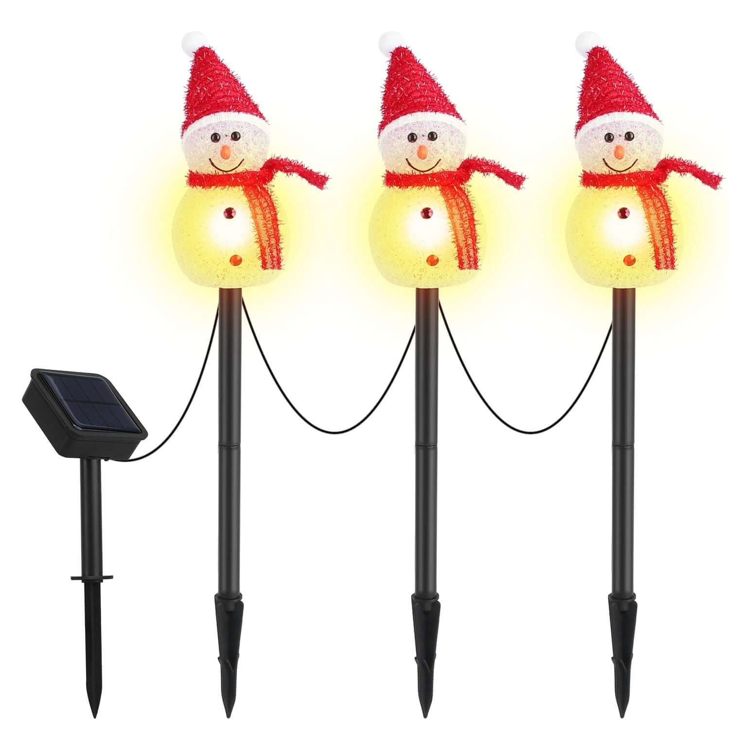 Solar Powered Christmas Lamp with 3 Snowmen Garden Stake, IP55, Outdoor Decorative Pathway Light