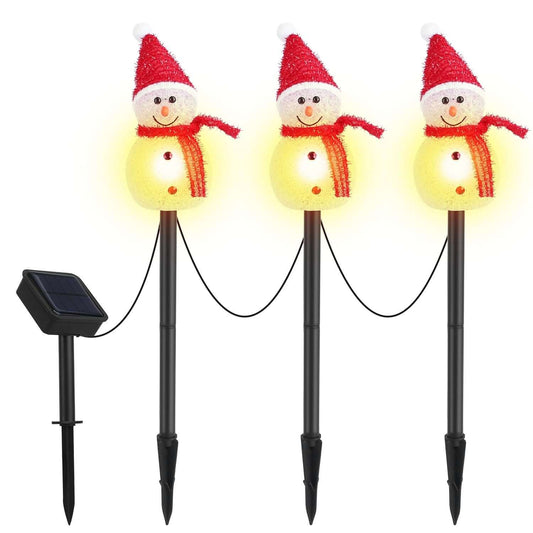 Solar Powered Christmas Lamp with 3 Snowmen Garden Stake, IP55, Outdoor Decorative Pathway Light