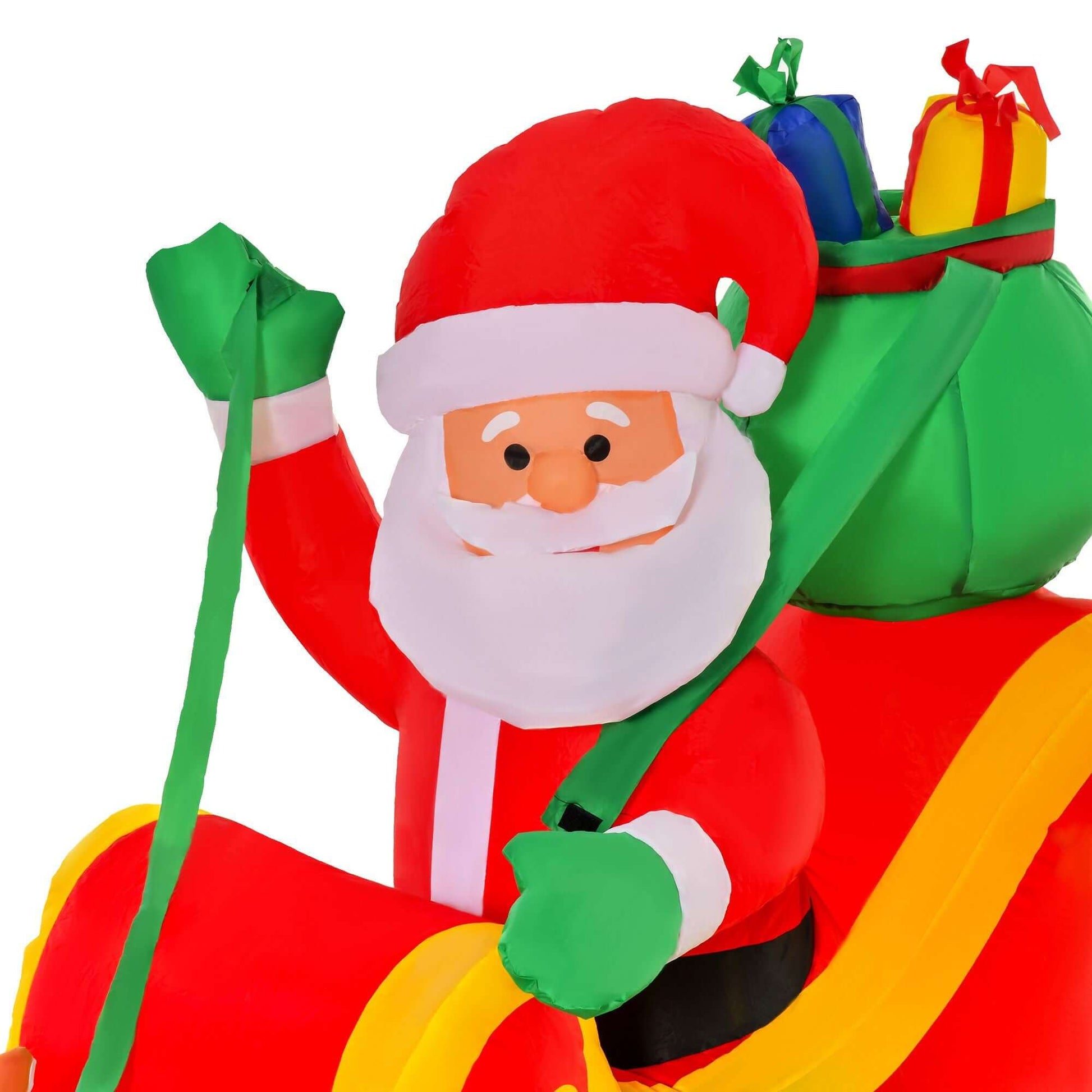 Christmas Inflatable Santa Claus with Sleigh featuring LED lights for festive outdoor decoration.
