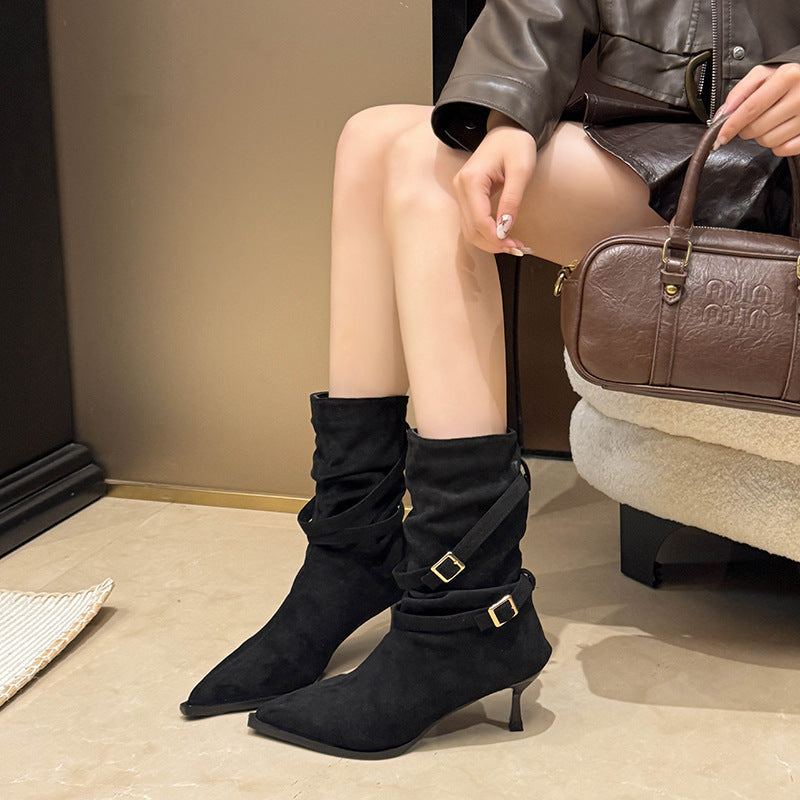 Pointed Toe Suede Stiletto Heel Ankle Boots Women