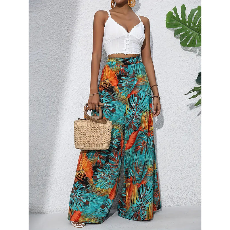 Women’s Printed High‑Waist Wide‑Leg Palazzo Pants