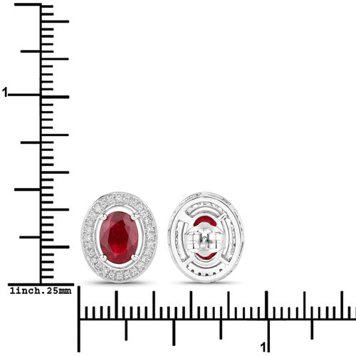 2.12 Carat Genuine Ruby and White Diamond 14K White Gold Earrings