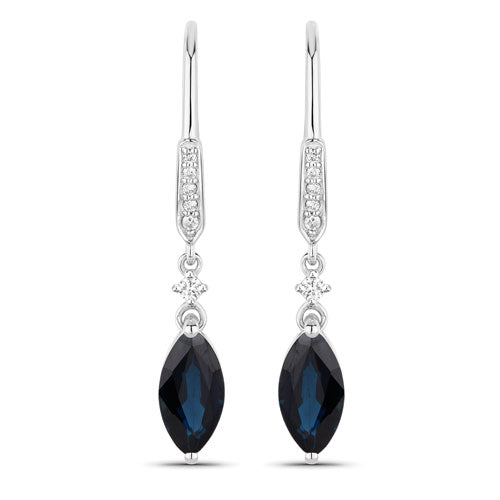 2.73 Carat Genuine Blue Sapphire and White Diamond 14K White Gold Earrings
