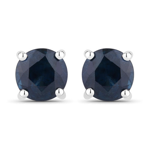 1.30 Carat Genuine Blue Sapphire 14K White Gold Earrings