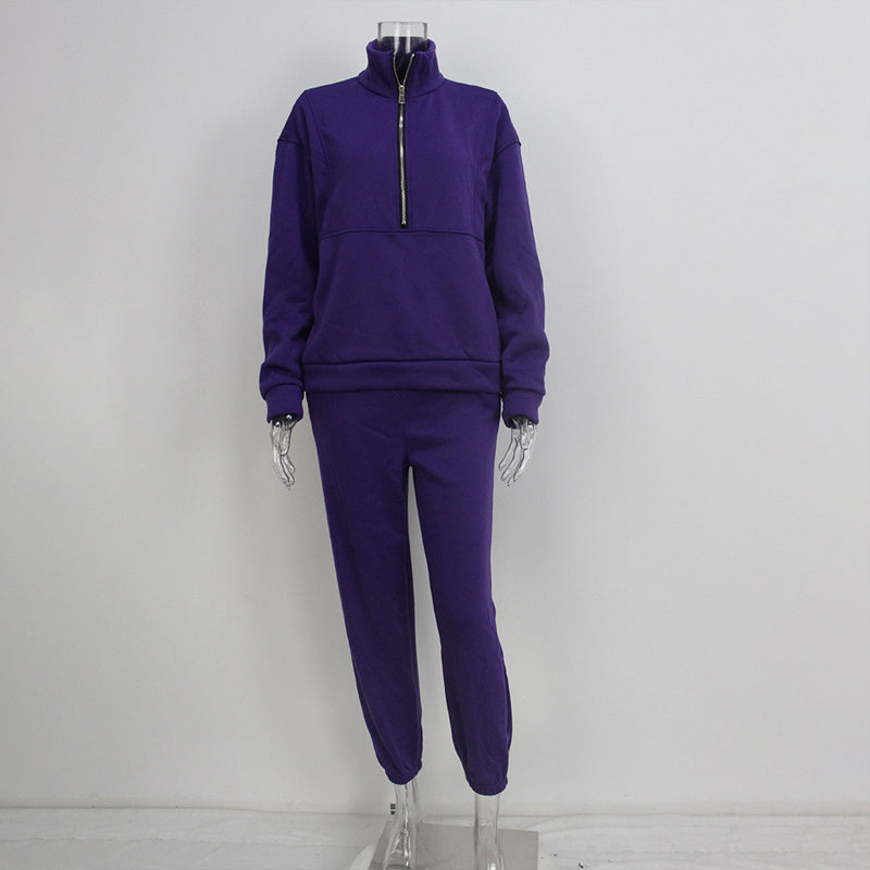 Women's 2-Piece Zip Neck Long Sleeve Sweatshirt & Slim Fit Pants Set
