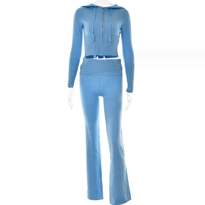 Long Sleeve Sweater And High Waist Long Pants Set in blue by Diversi Fashion