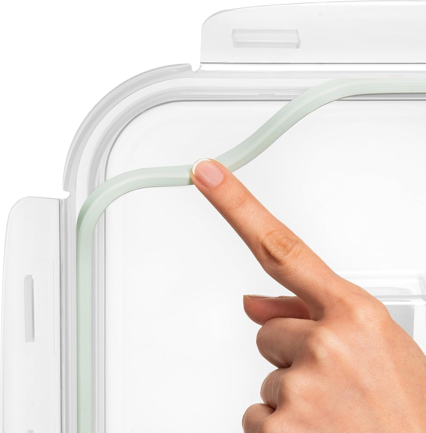 Close-up of airtight sealing on 6500 ML / 220 Oz / 28 Cup LARGE Glass Food Storage Container with Airtight Locking Lid