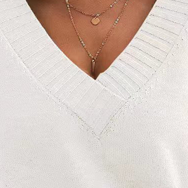 Women’s V-Neck Drop Shoulder Sweater | Casual Long Sleeve Pullover