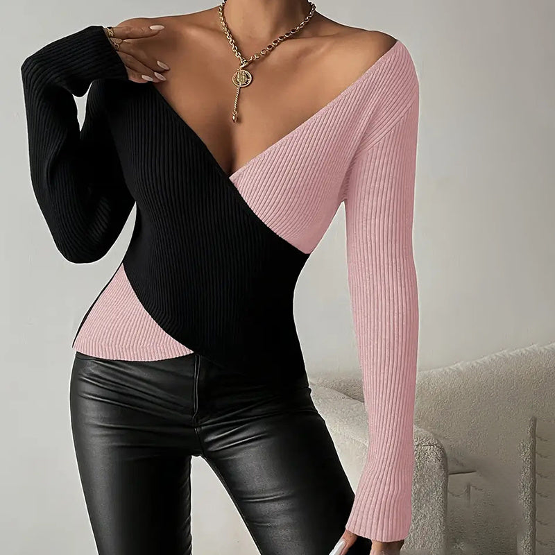 Women's Elegant V-Neck Cross Front Sweater