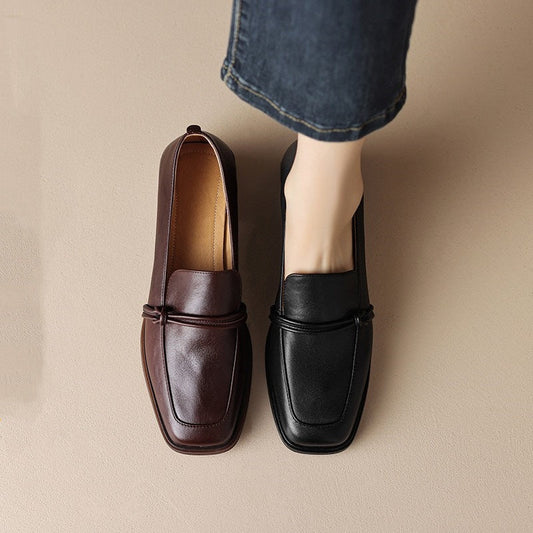 Women’s Retro Minimalist Mid-Heel Leather Shoes