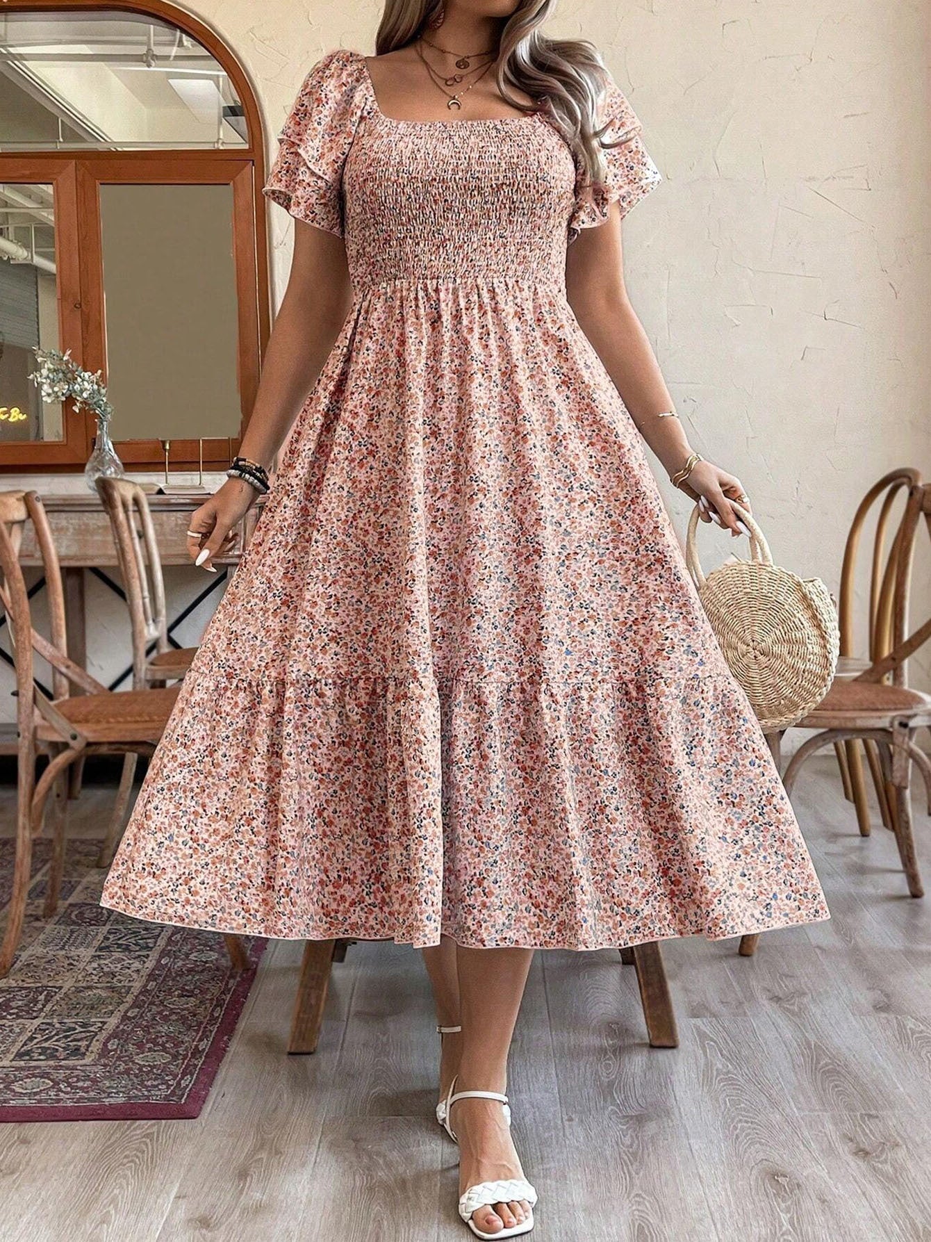 Plus Size Backless Midi Dress – Elegant Pleated Summer Party Dress