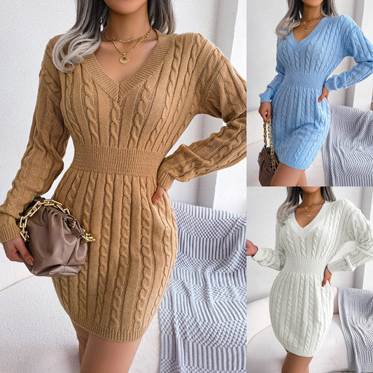 Women’s V-Neck Bodycon Sweater Dress