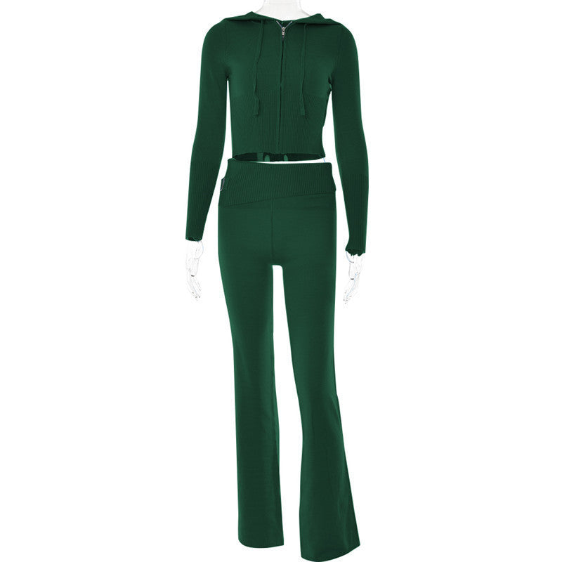 Long Sleeve Sweater And High Waist Long Pants Set in green, featuring a sophisticated and trendy design for women from Diversi Fashion.
