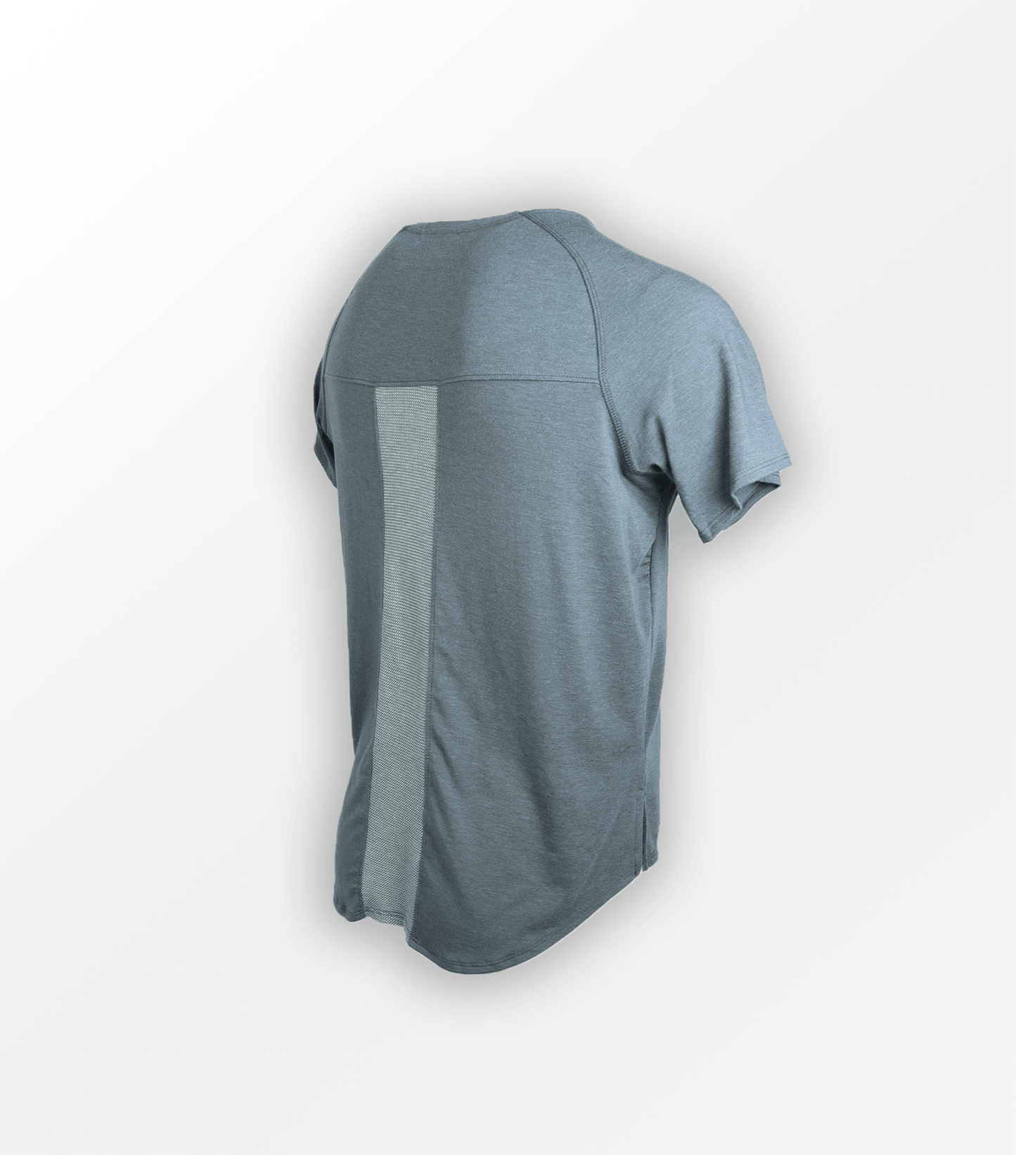 Model wearing Eucalyptus Mesh Tee Stone side view breathable performance tee