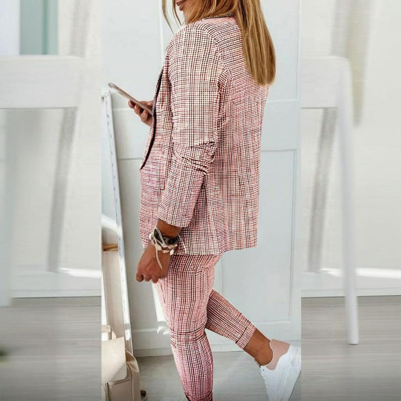 Women’s Plaid Two‑Piece Suit Set