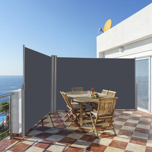 237 x 63 Inch Patio Retractable Double Folding Side Awning Screen Divider on balcony