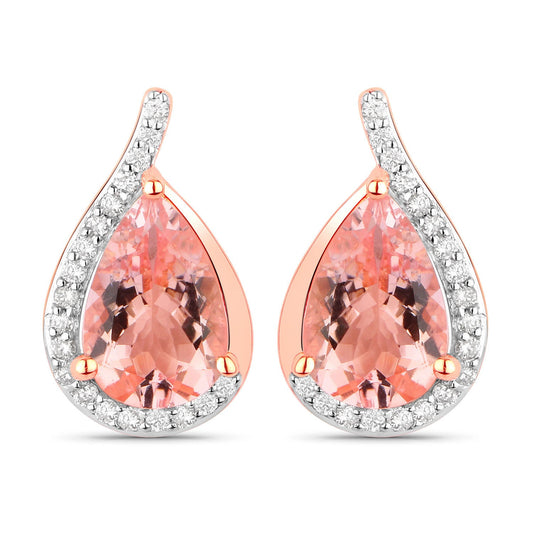 2.43 Carat Genuine Morganite and White Diamond 14K Rose Gold Earrings