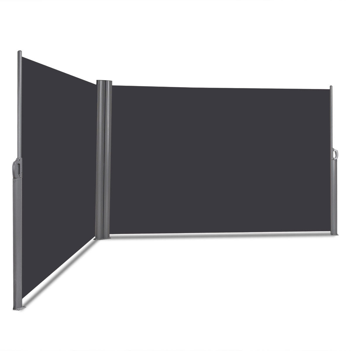 237 x 63 Inch Patio Retractable Double Folding Side Awning Screen Divider with aluminum alloy frame and polyester fabric.