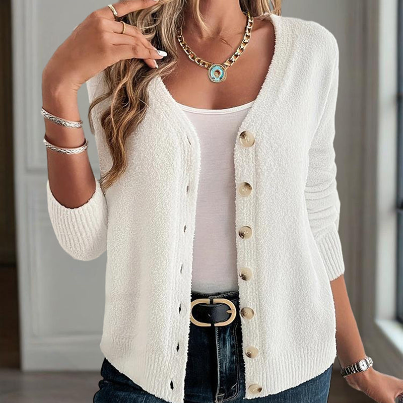 Women's V-Neck Button Front Long Sleeve Knit Cardigan