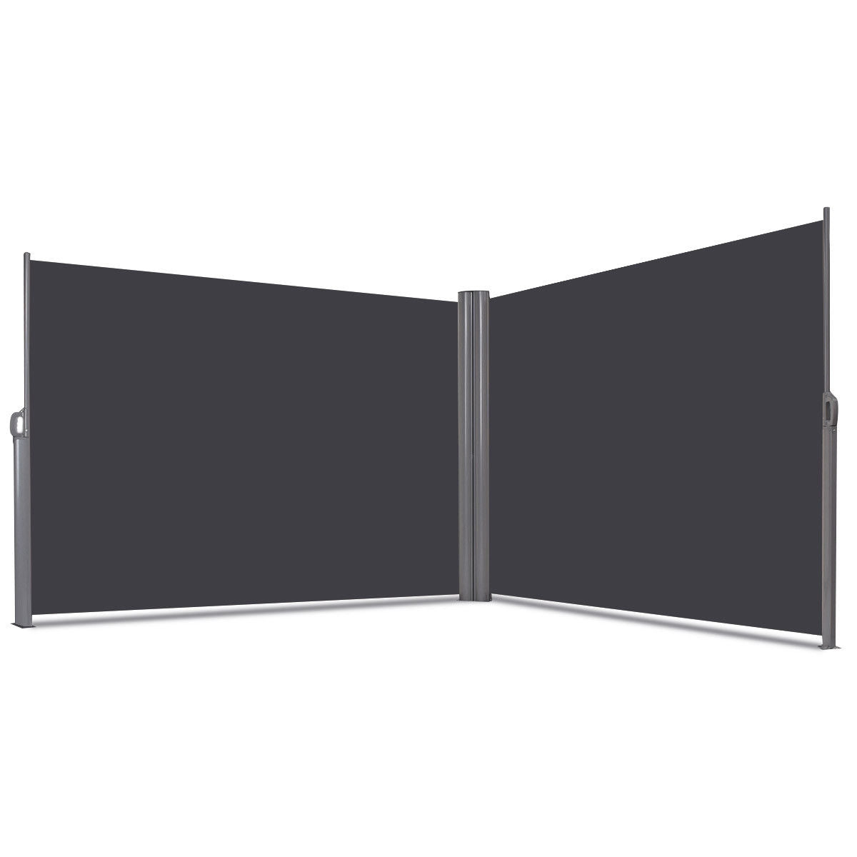 237 x 63 Inch Patio Retractable Double Folding Side Awning Screen Divider with aluminum alloy frame and waterproof fabric