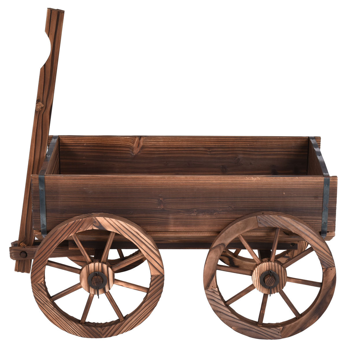 Wood Wagon Planter Pot Stand with Wheels, rustic wooden garden planter, solid fir wood, antique design, outdoor decoration