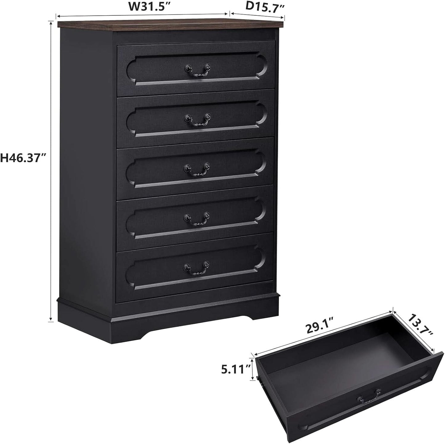 Premium Charcoal Farmhouse Dresser With Five Drawers