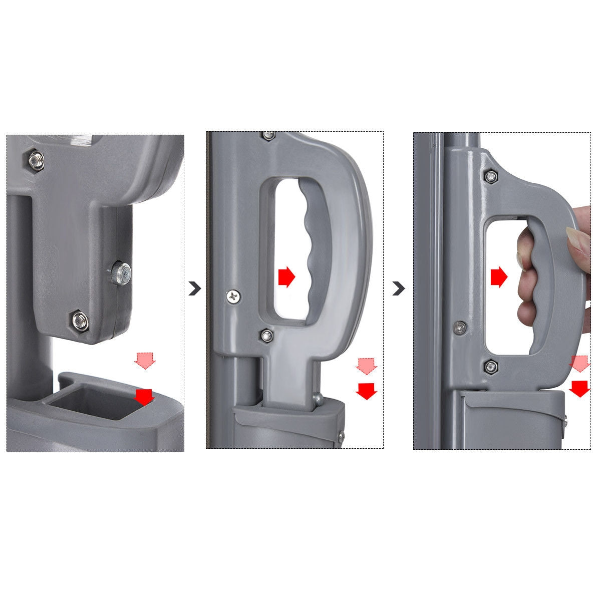 Handles and locking mechanism of 237 x 63 Inch Patio Retractable Double Folding Side Awning Screen Divider close-up.