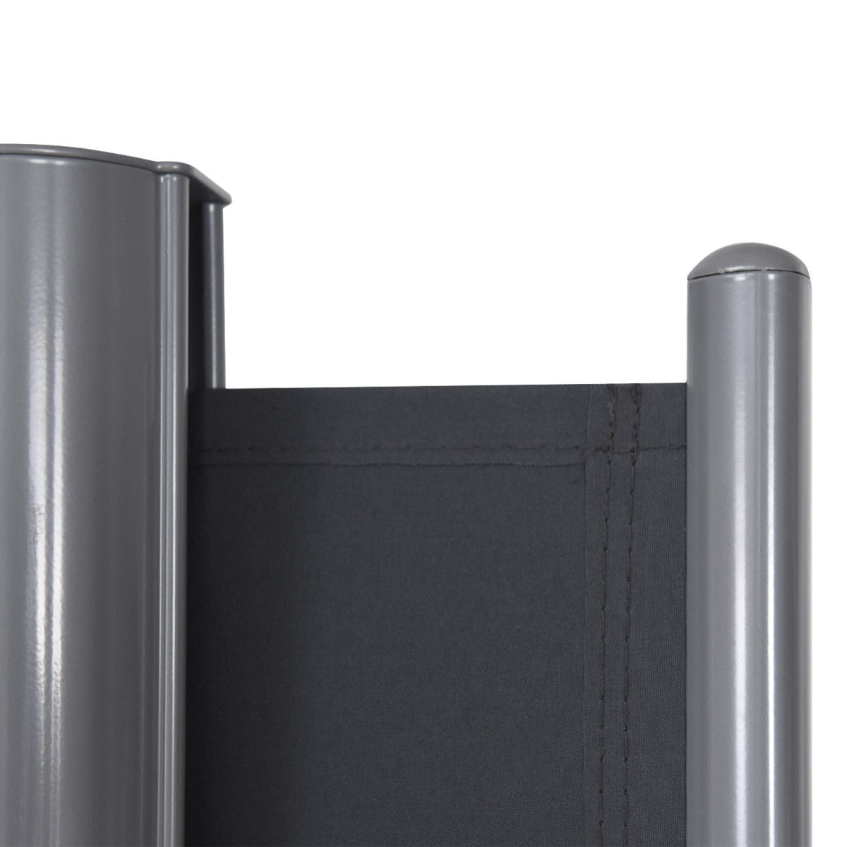 Close-up of the aluminum frame of a 237 x 63 Inch Patio Retractable Double Folding Side Awning Screen Divider.