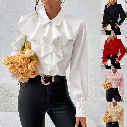 Women’s Ruffled Collared Blouse | Long Sleeve Dressy Work Top