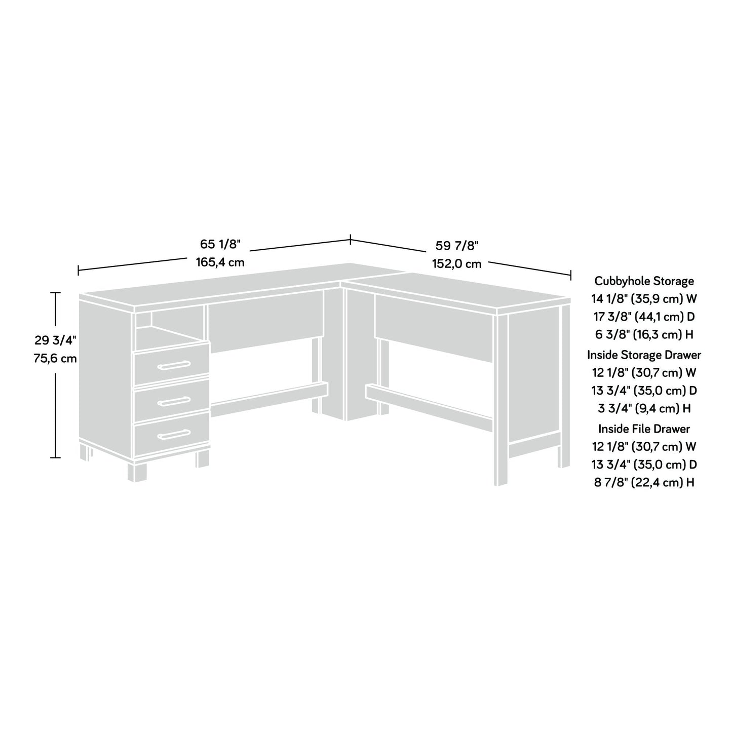 L-Shaped Desk, Brown finish