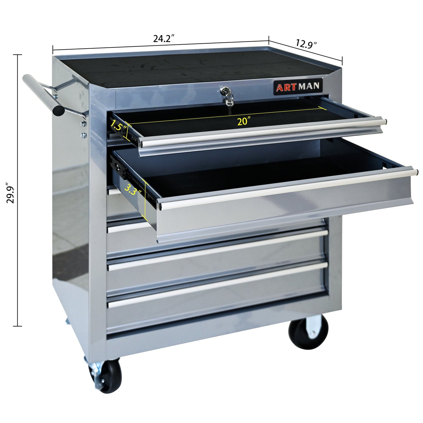 7 DRAWERS MULTIFUNCTIONAL TOOL CART WITH WHEELS-SLIVER