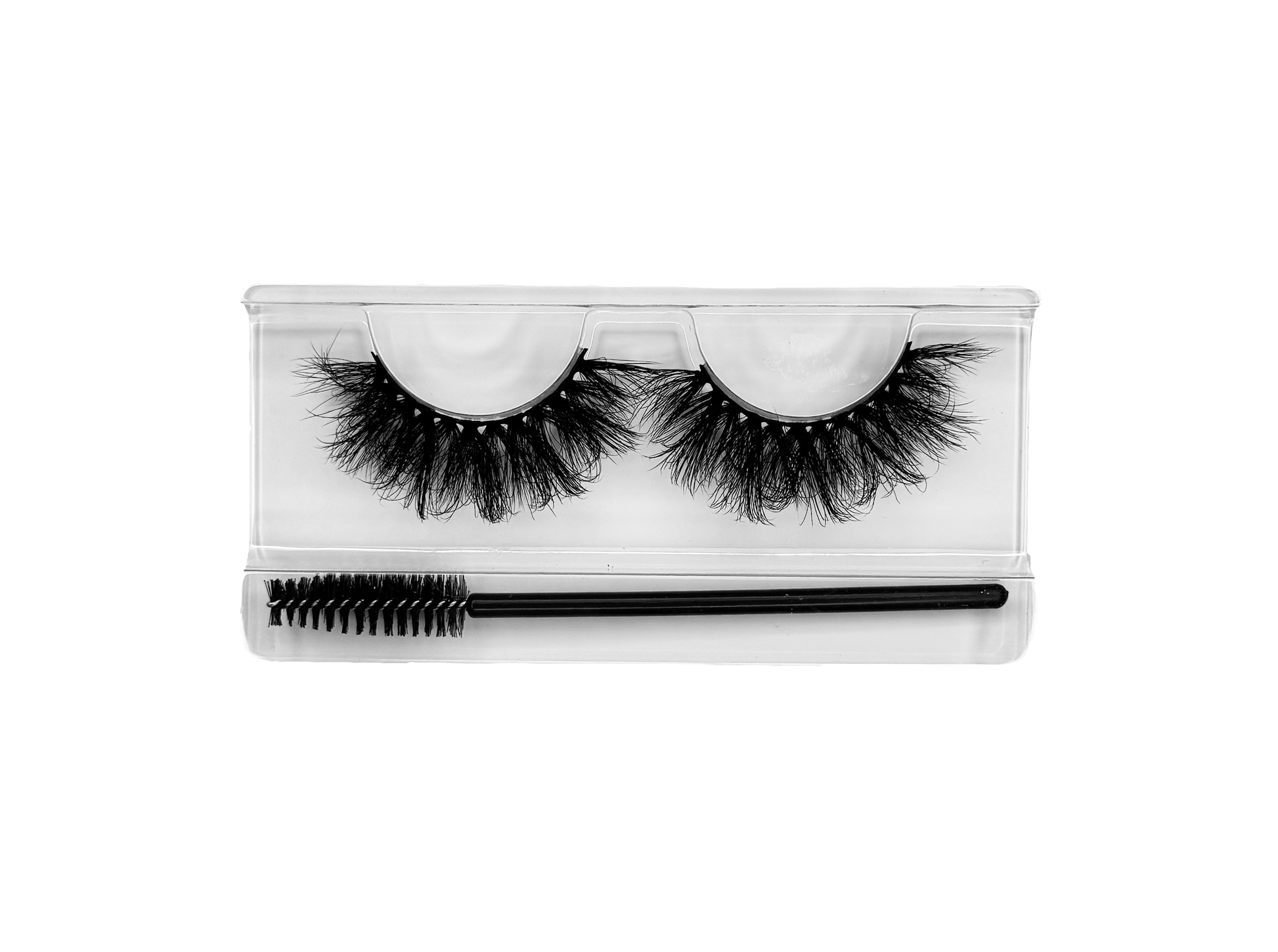 Flame ultra-fluffy faux mink eyelashes in packaging with free brush, vegan and cruelty-free, for dramatic eye look.