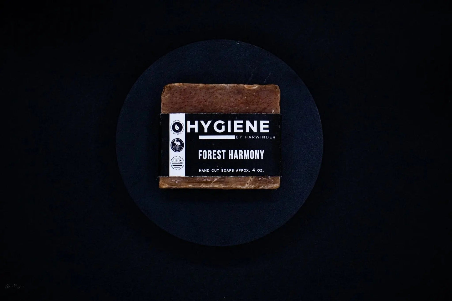 Forest Harmony Bar Soap – Fresh Woods, Deep Clean on a dark background. Natural soap bar for men with earthy scent and botanical ingredients.