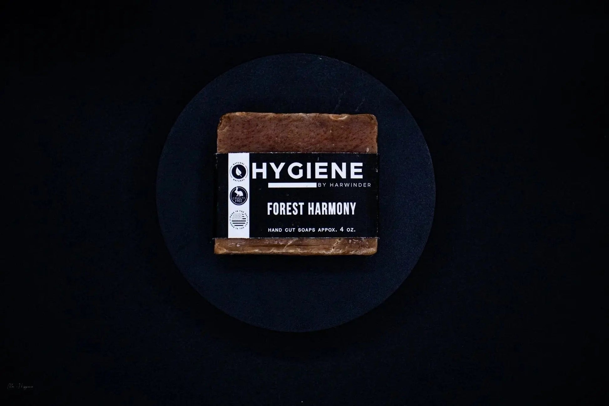 Forest Harmony Bar Soap – Fresh Woods, Deep Clean on a dark background. Natural soap bar for men with earthy scent and botanical ingredients.