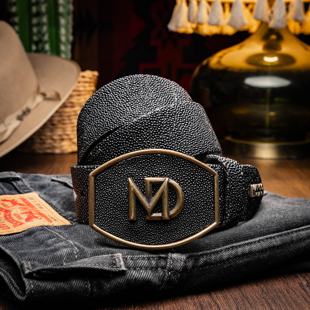 Georgia Belt Black - Genuine Stingray Skin Western Belt with diamond eye detail
