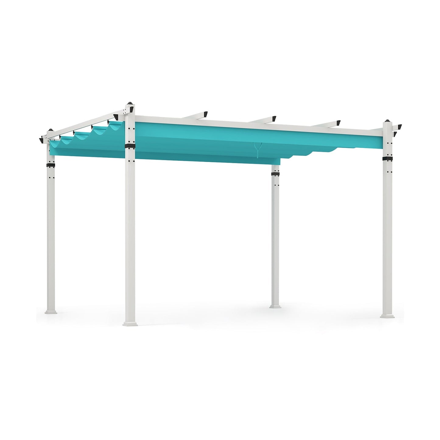 Outdoor Pergola with Retractable Canopy and Aluminum Frame-Turquoise, showcasing sturdy aluminum poles and turquoise canopy for versatile use.