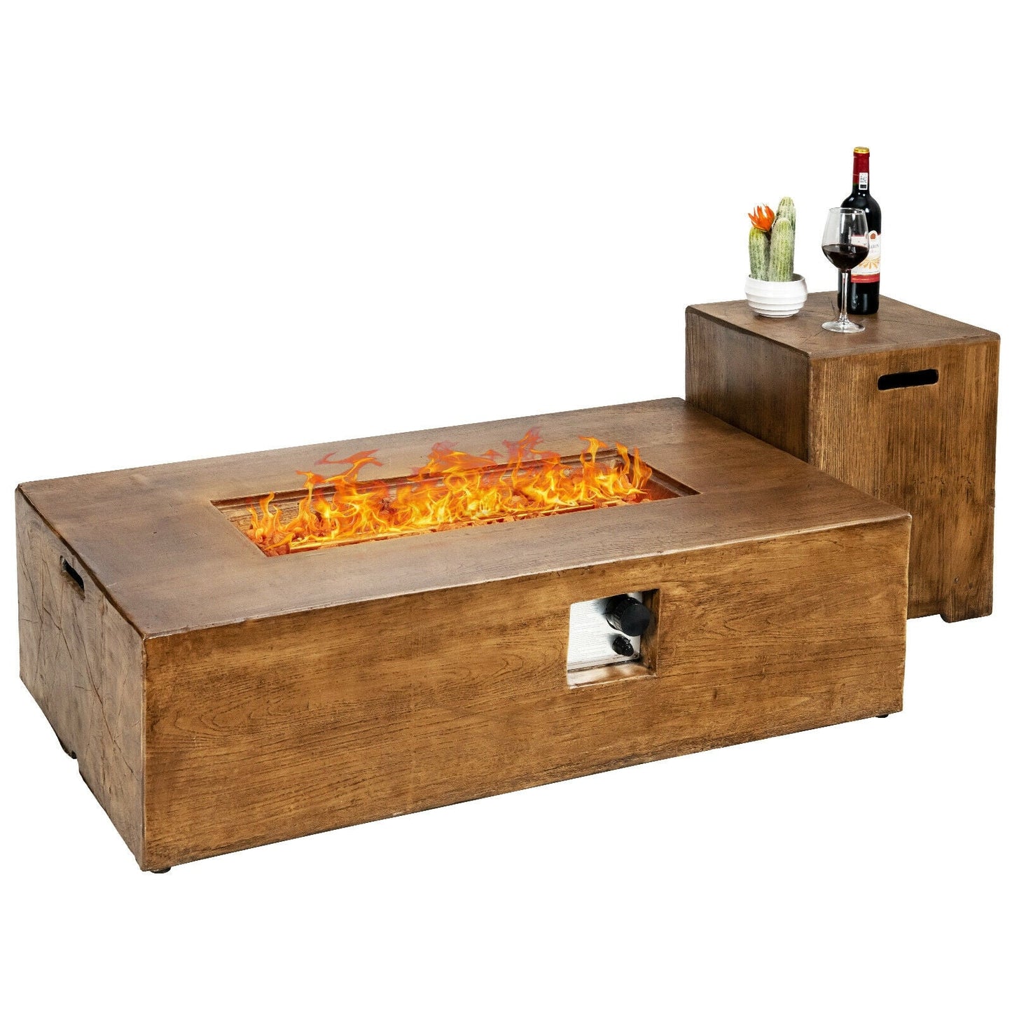 2 Piece Outdoor Propane Fire Pit Table Set with tank holder and lava rocks