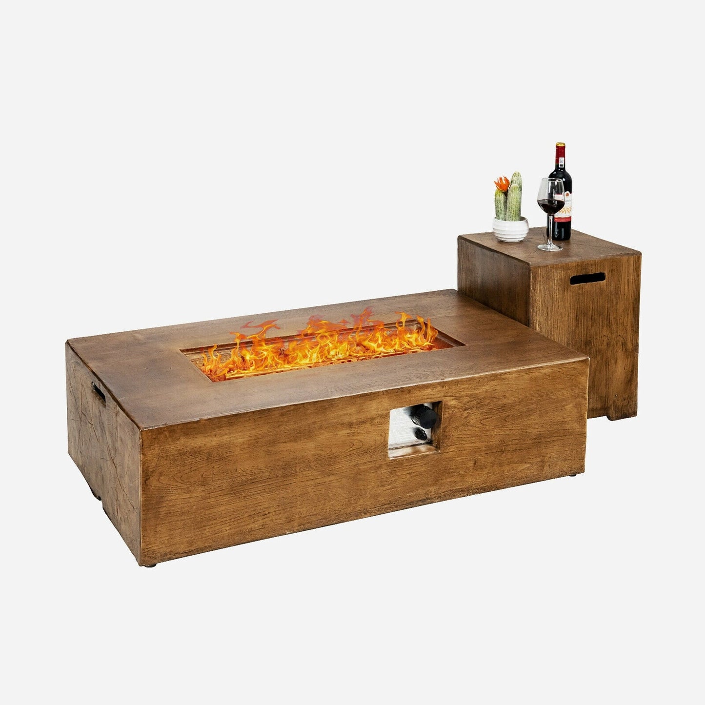 2 Piece Outdoor Propane Fire Pit Table Set with tank holder and lava rocks for backyard patios