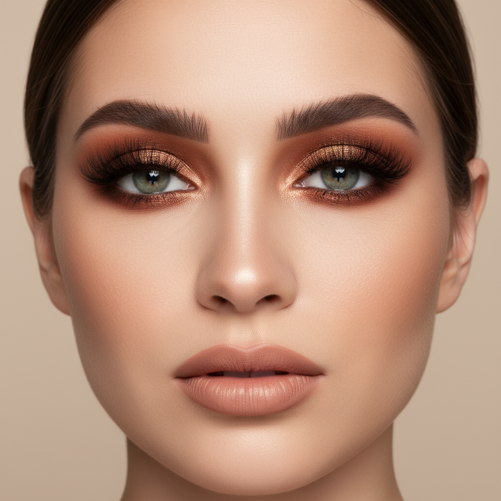 Model wearing bold eyeshadow look using BOLD EYESHADOW PALETTE CP08 showcasing shimmer and matte shades.