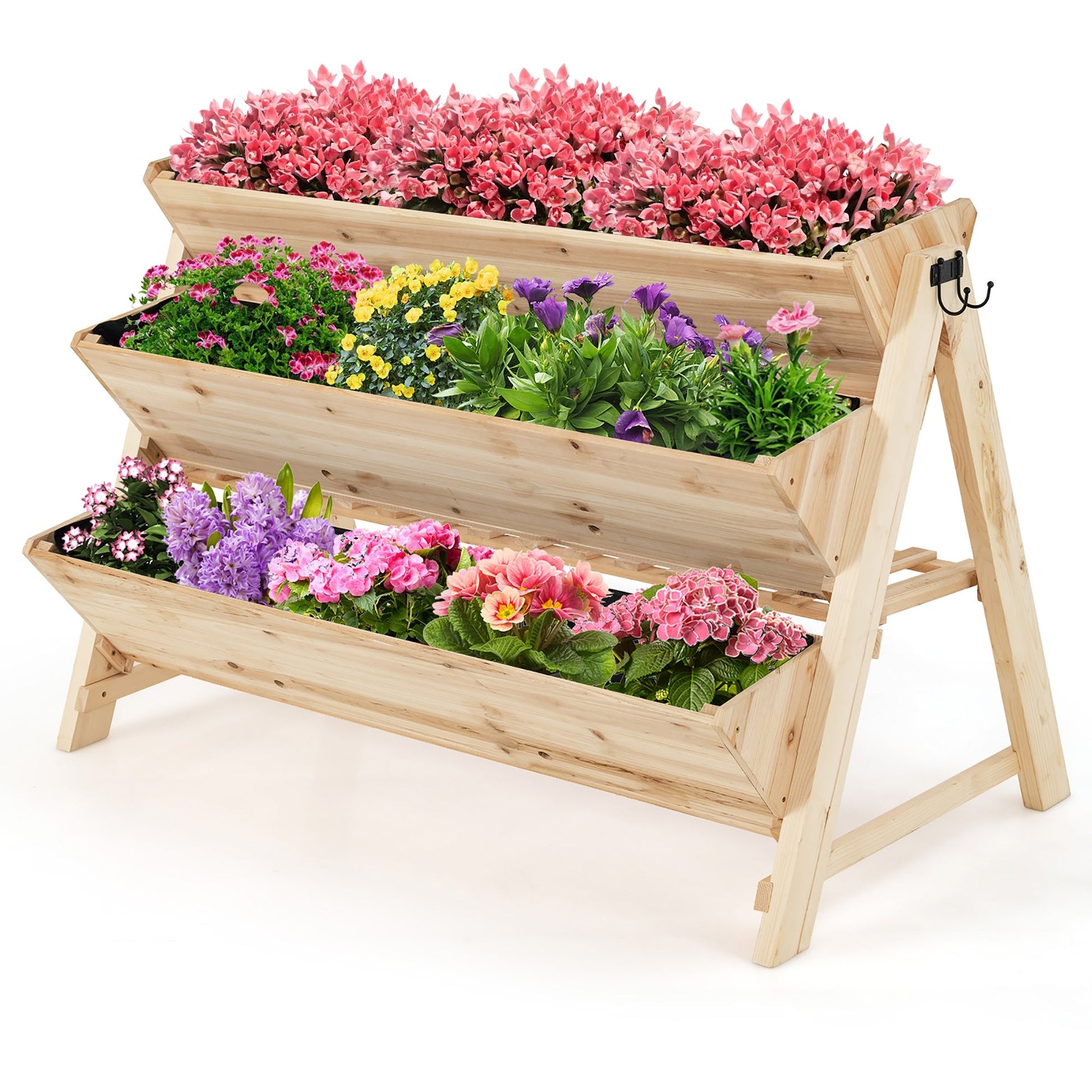 3 Tier Wooden Vertical Raised Garden Bed with Storage Shelf for flowers and herbs