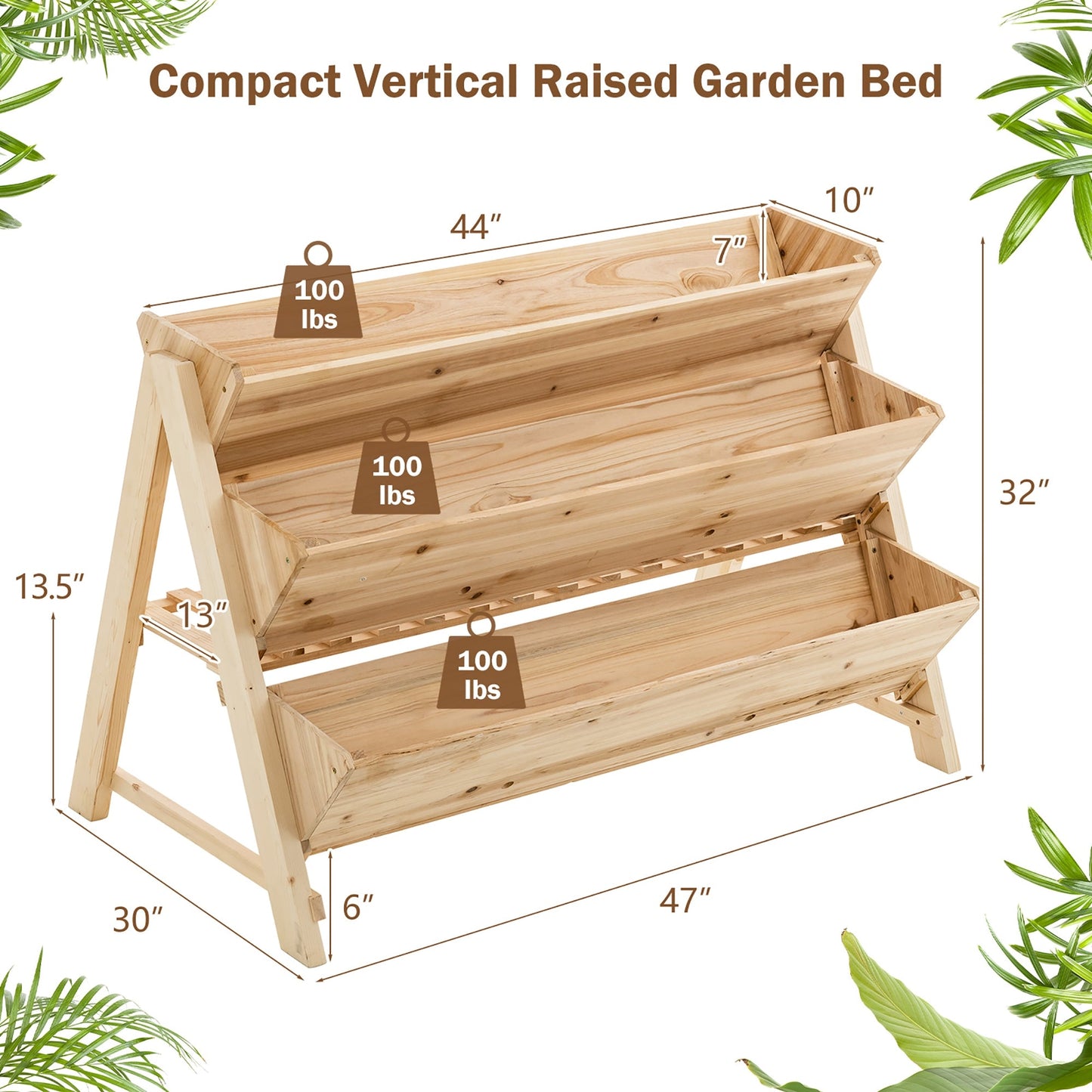 3 Tier Wooden Vertical Raised Garden Bed with Storage Shelf, compact design for growing flowers, vegetables, and herbs efficiently.