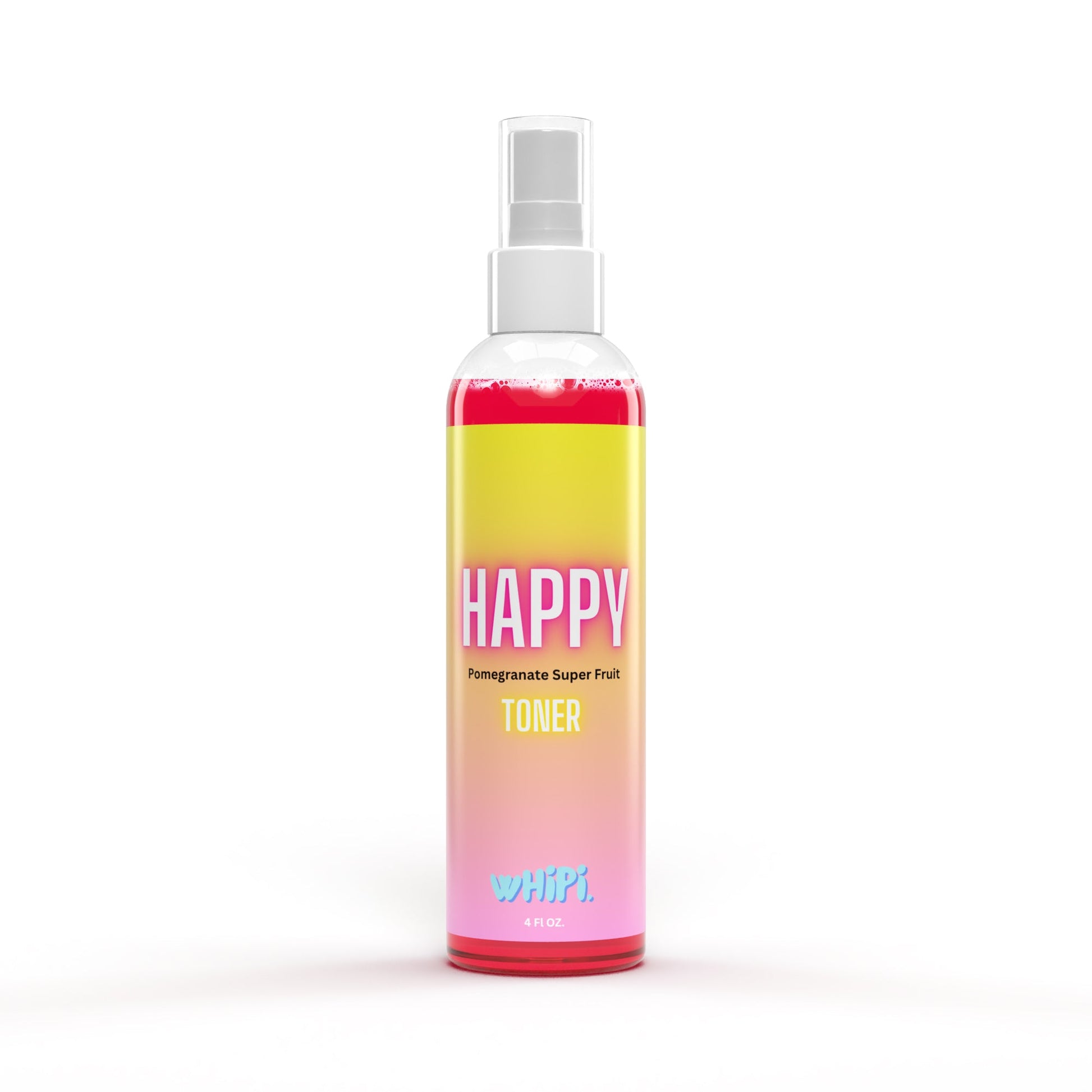 Bottle of Happy Super Fruit Toner featuring antioxidant-rich pomegranate for refreshed skin