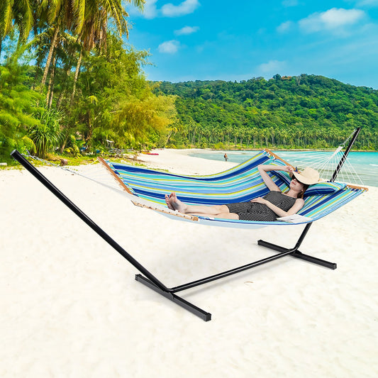 Patio Hammock Foldable Portable Swing Chair Bed with Detachable Pillow on tropical beach setting