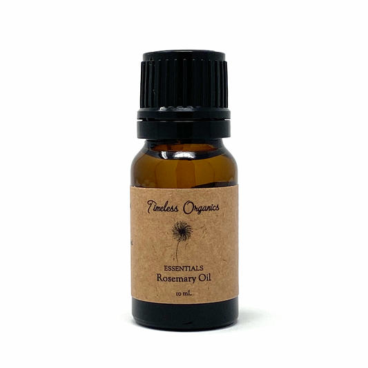 Timeless Organics Rosemary Essential Oil bottle - pure, undiluted, certified organic essential oil for brain activity and immunity boost.