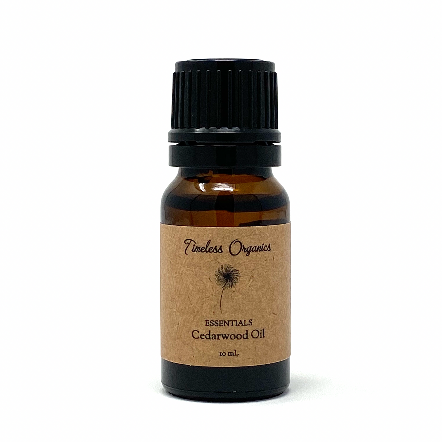 Cedarwood Essential Oil bottle - pure, organic, woody aroma, enhances relaxation and concentration, Timeless Organics, 10ml.