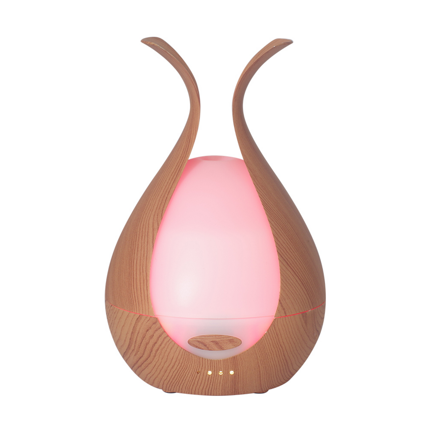 Timeless Diffuser with red LED lights and wood finish, offering customizable aromatherapy with ultrasonic technology and large water tank.