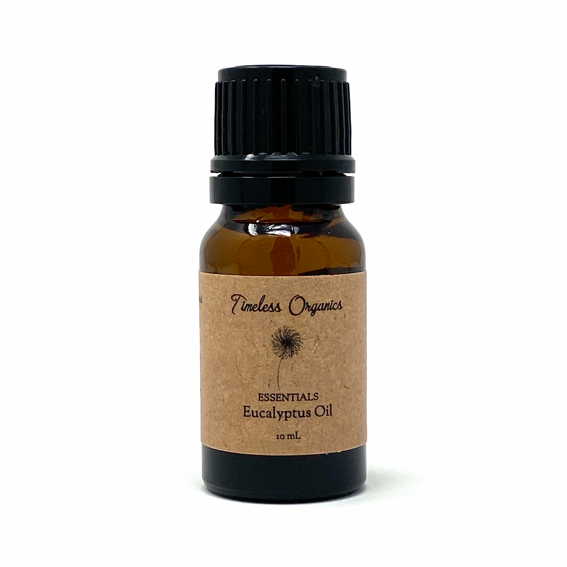 Eucalyptus Essential Oil bottle by Timeless Organics, pure and organic, with camphorous, fresh aroma for wellness and skin care support.