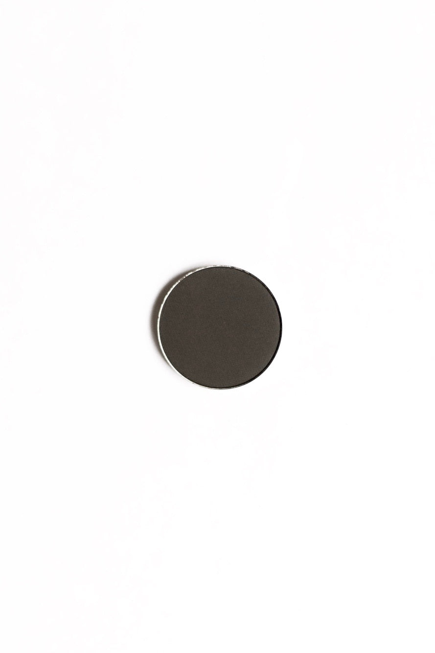 Brow Powder Refill by LAMIK Beauty for fuller-looking defined brows, shown in round refill pan on white background.