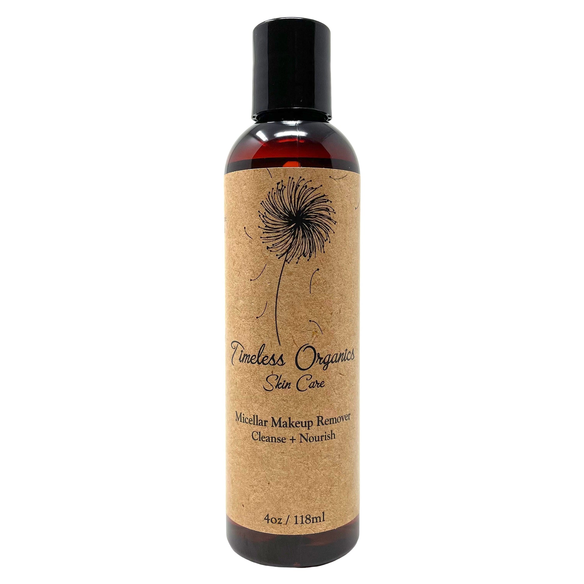 Timeless Organics Micellar Cleansing Water bottle, 118mL size, for gentle skin cleansing and hydration.